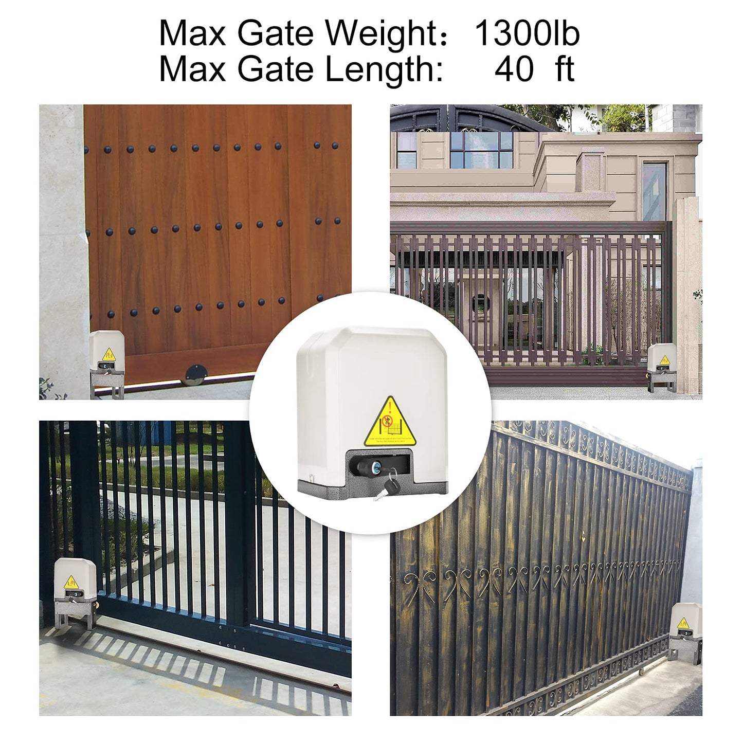 JIELI JY7 Automatic Sliding Gate Opener with 4 Remote Controls, Gate Operator Hardware Kit for Sliding Gate up to 1400 Pounds,Electric Rolling Driveway Slide Gate Motor