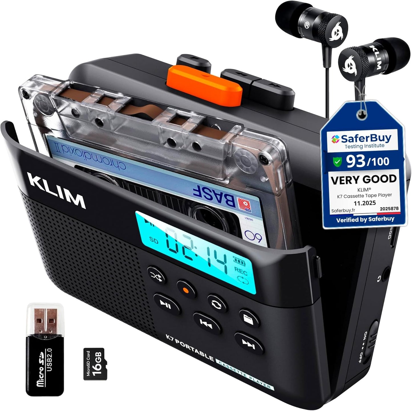 K7 Cassette Cassette MP3 16GB KLIM Tape Player - to Converter - Portable - Built-in Microphone & Speaker - Rechargeable