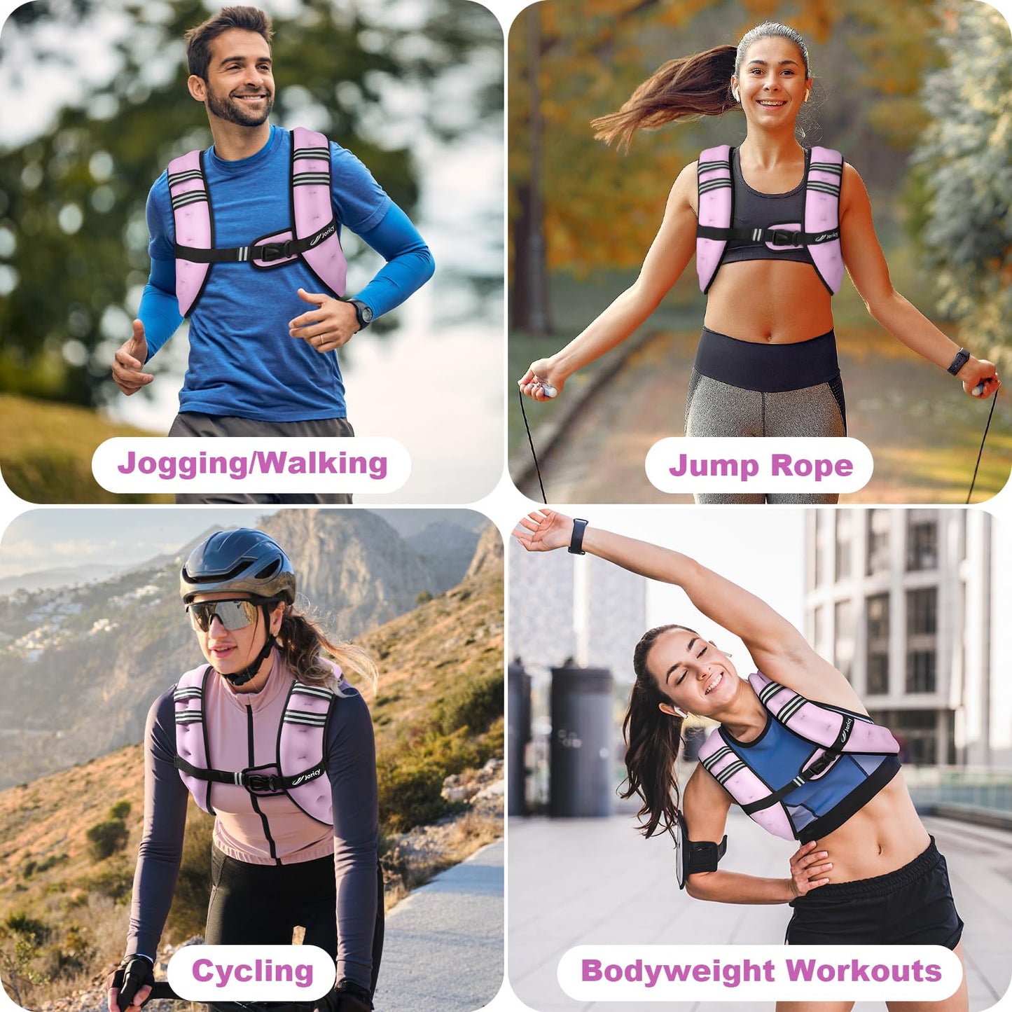 Weighted Vest for Woman Men 15lb Weight Vest with Reflective Stripe, Rucking Running Vests for Workout Walking Strength Training Weight Loss Fitness Muscle Building Weightlifting Light Purple