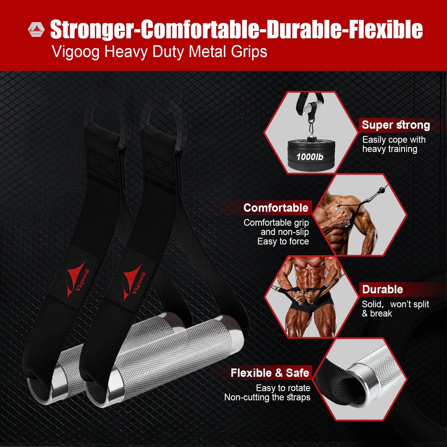 Pro Grade Metal Workout Handles, Heavy Duty Replacement Grip Attachments for Cable Machines, Resistance Bands, LAT Pulldown, Strength Exercise Home Gym & Commercial Fitness Equipment (Classic Black)