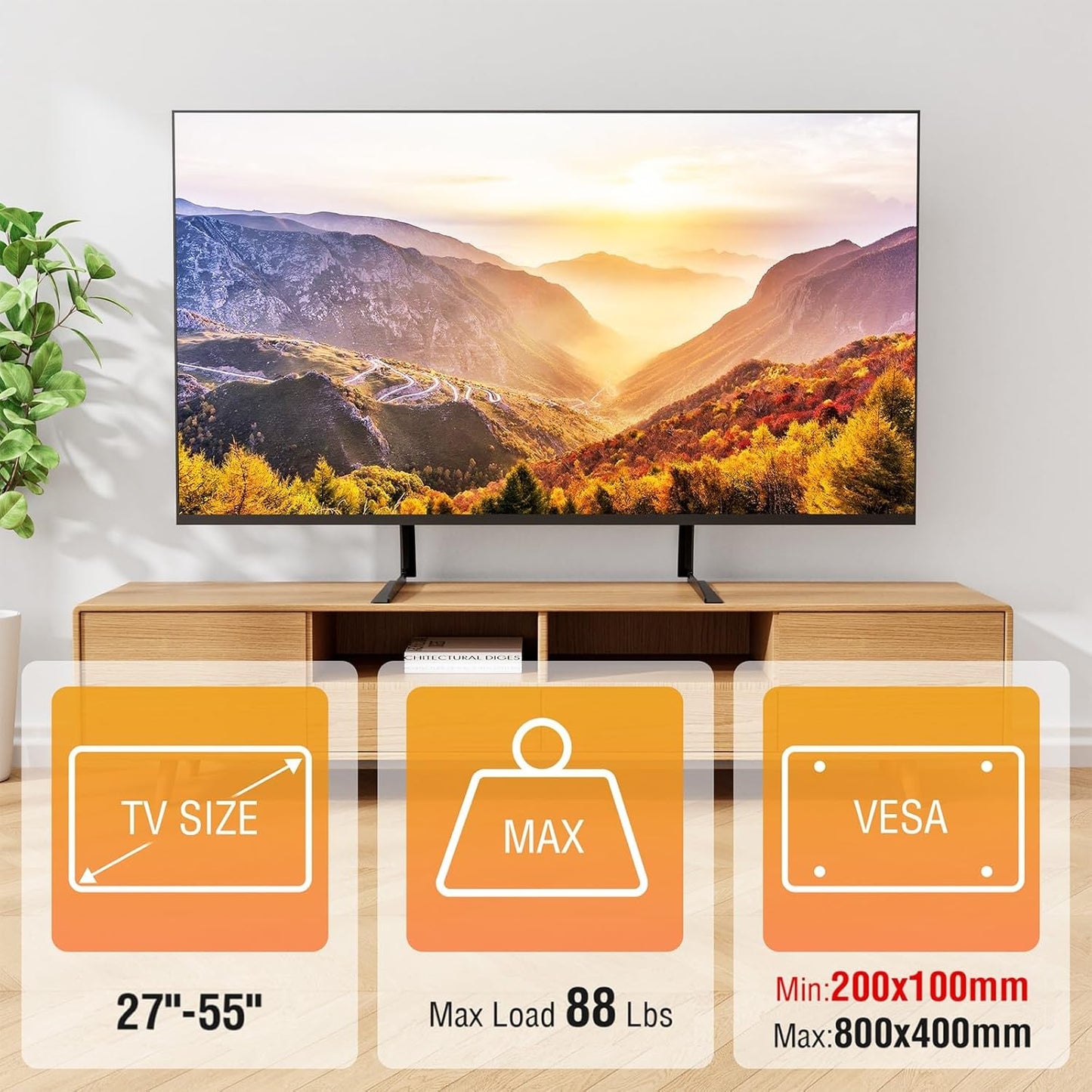 ELIVED 27 55 inch 88 lbs, 800x400mm, YD1014 Universal Table Top TV Stand for Most to LCD LED Plasma Flat Screen TVs, TV