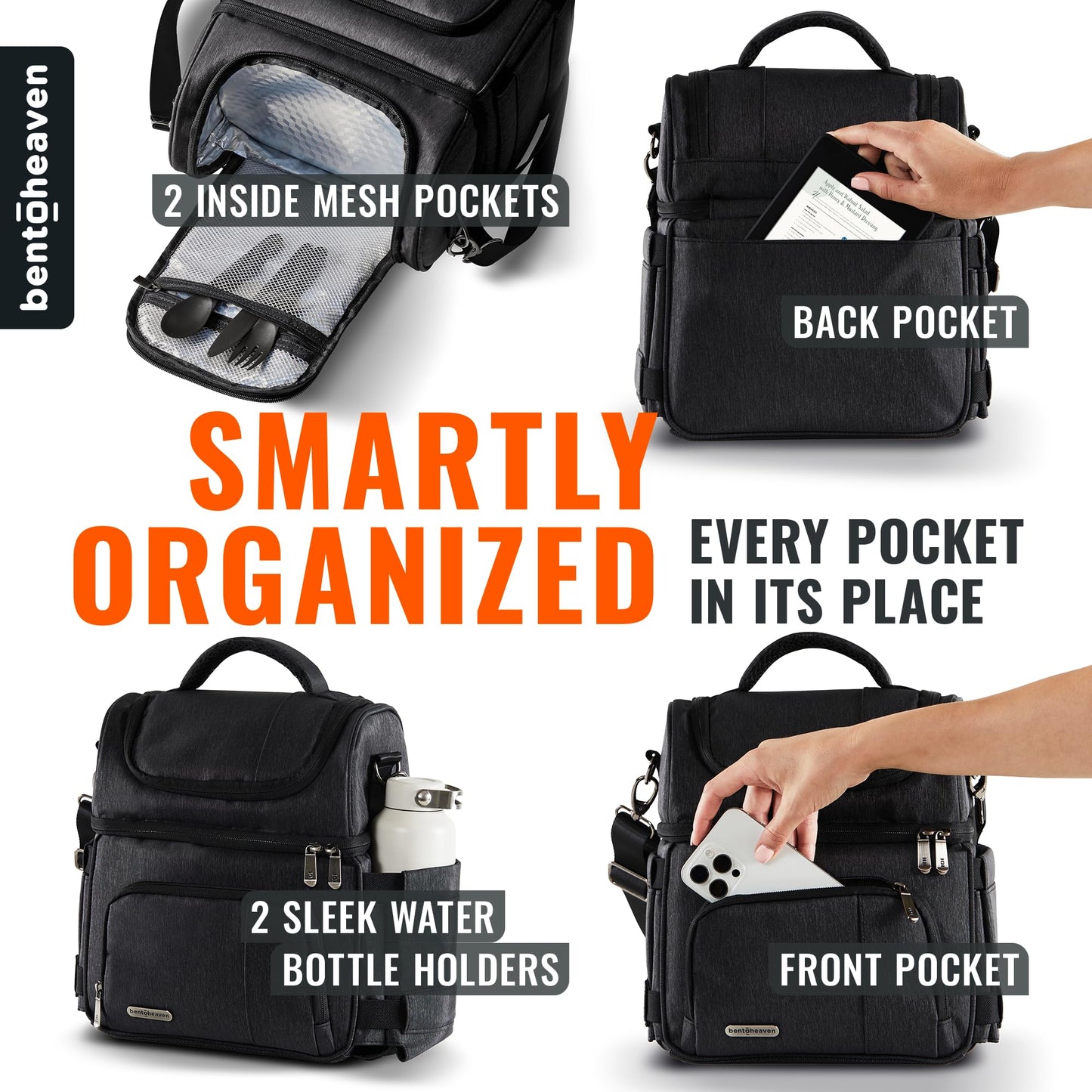 Bentoheaven Lunch Bag for Men and Women - Premium Materials, Extra Large Capacity (24 Cans) Double Deck - Leakproof Insulated Soft Large Adult Lunch Cooler Bag for Work, Travel (15L,Gray)