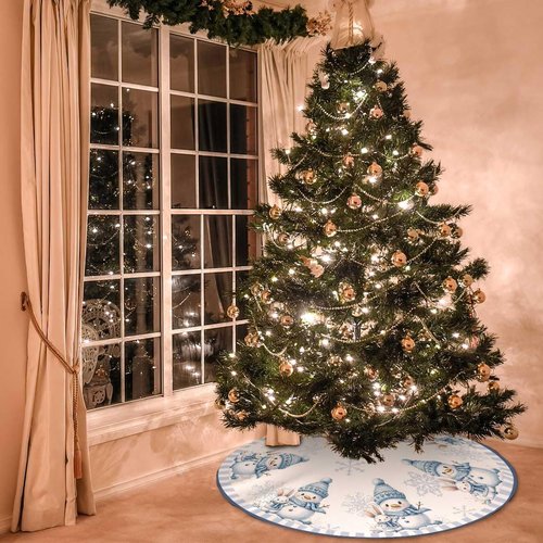 Christmas Tree Skirt 36 inches Blue Snowman Christmas Tree Skirt Mat Farmhouse Xmas Ornaments Decorations for Christmas Holiday Party (Blue, 36in)
