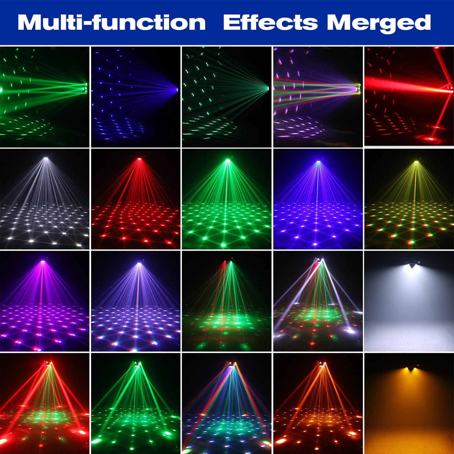 6-Arm Moving Head DJ Lights, 120W RGBW 4-in-1 Stage Lights with Kaleidoscope Magic Ball Effect, Starry Laser Effects, White/Golden Strobe, 540° Rotation, DMX512 Sound Activated Remote for Disco DJ Bar