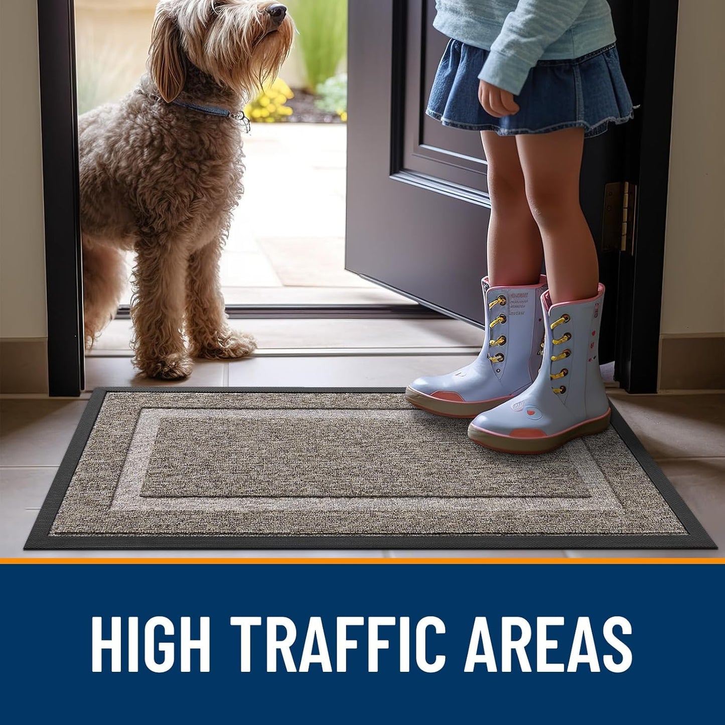 OLANLY Waterproof Front Door Mat - All-Season Indoor/Outdoor Doormat, Easy Clean, 29.5x17, Khaki & White
