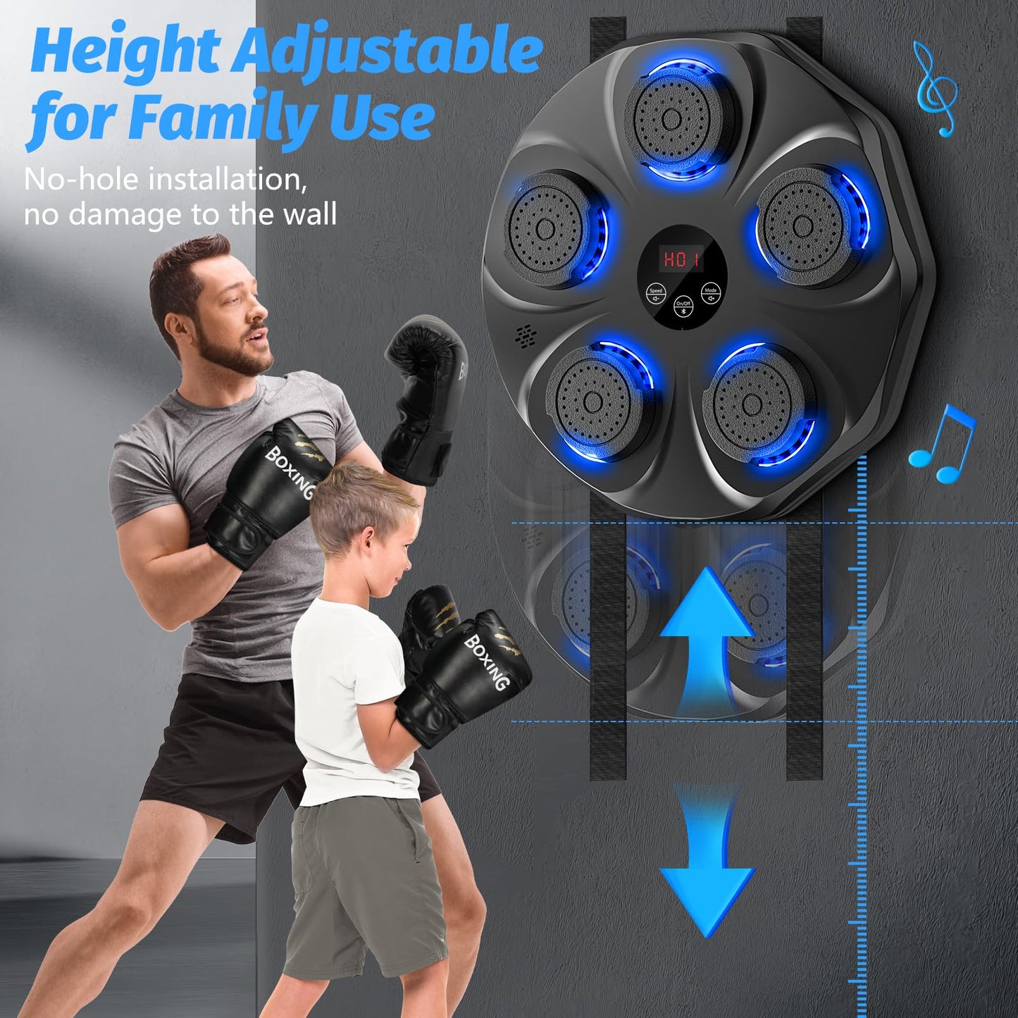 TGLLM Music Boxing Machine, Interactive Punching Trainer with Boxing Gloves, Large Size Wall Mounted Electronic Boxing Target for Adult Kids, 9 Modes & 9 Speeds