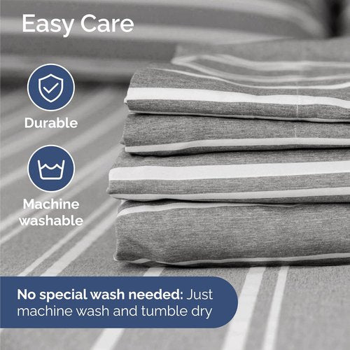 Comfy Twin Size 3-Piece Sheet Set - Breathable & Cooling Hotel Luxury Bedding - Soft, Wrinkle-Free Grey Stripes