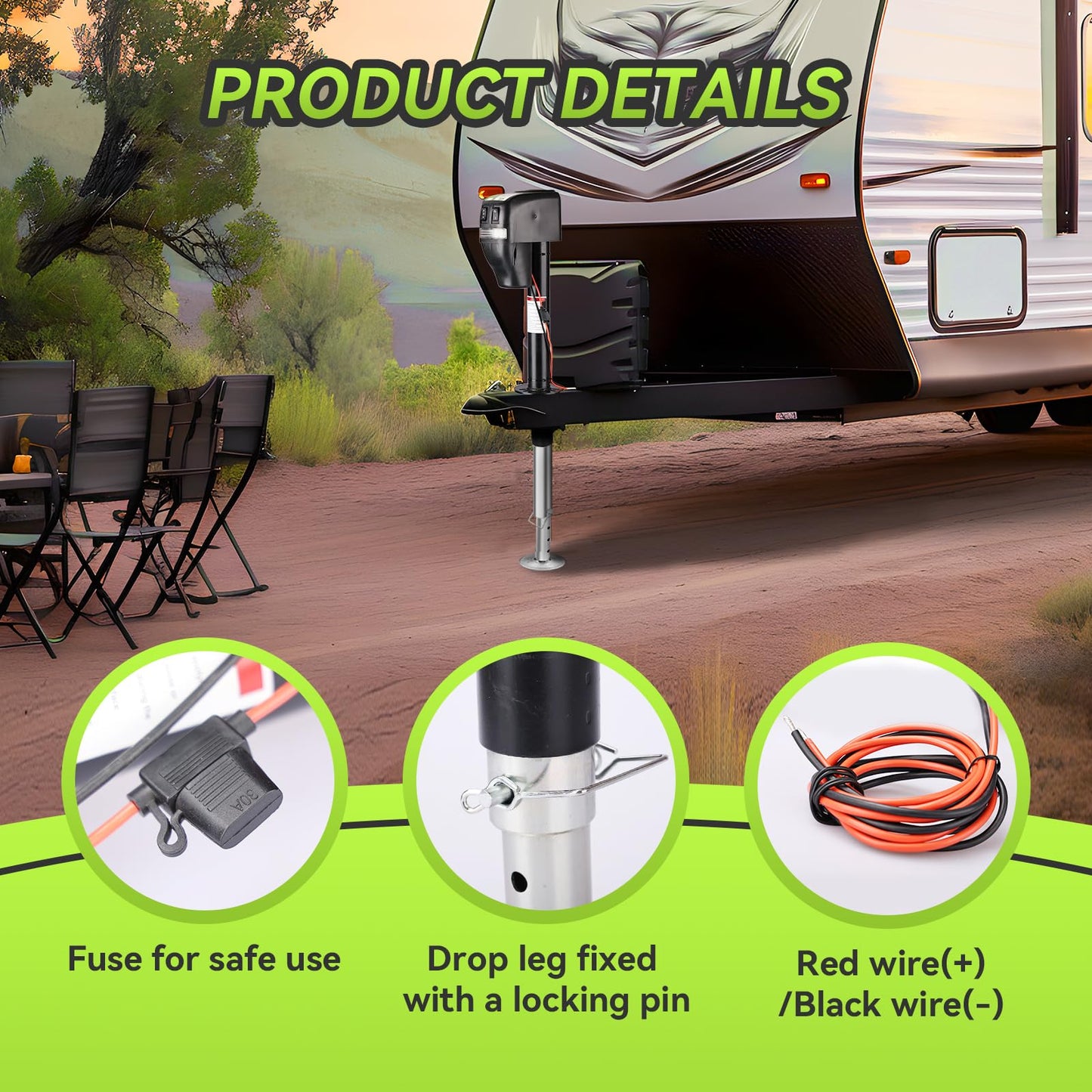 RVMATE Electric A-Frame Trailer Jack up to 5000-5500lbs Heavy Duty RV Electric Power Tongue Jack with Accessories Manual Crank Handle, 18" Lift, 12V DC and Bright LED Light, Black