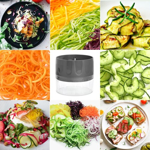 3-in-1 Vegetable Spiralizer Slicer, Adjustable Mandoline Spiral Cutter for Zucchini Noodles, Carrots, Cucumber (Grey)
