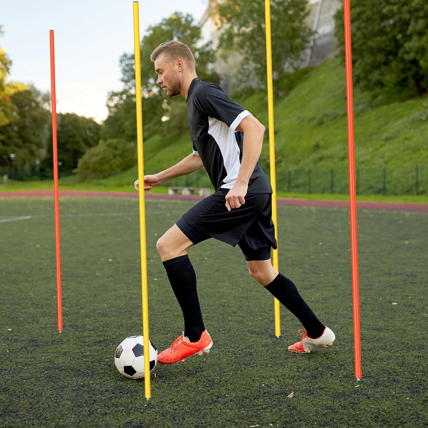 Silipull 4 Pcs Training Agility Poles 5ft Adjustable Poles Soccer Training Sticks Sports Speed and Agility Trainings Equipment for Football Sport Soccers Speed Trainings(Yellow, Orange)