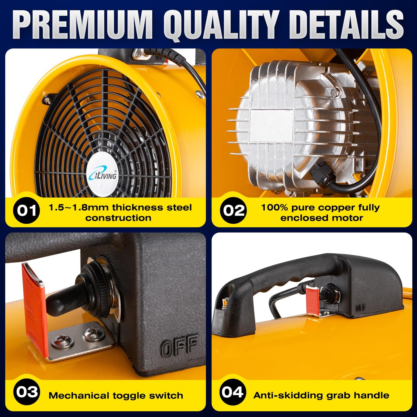 iLiving Utility High Velocity Blower, Fume Extractor, Portable Exhaust and Ventilator Fan (Utility 12")
