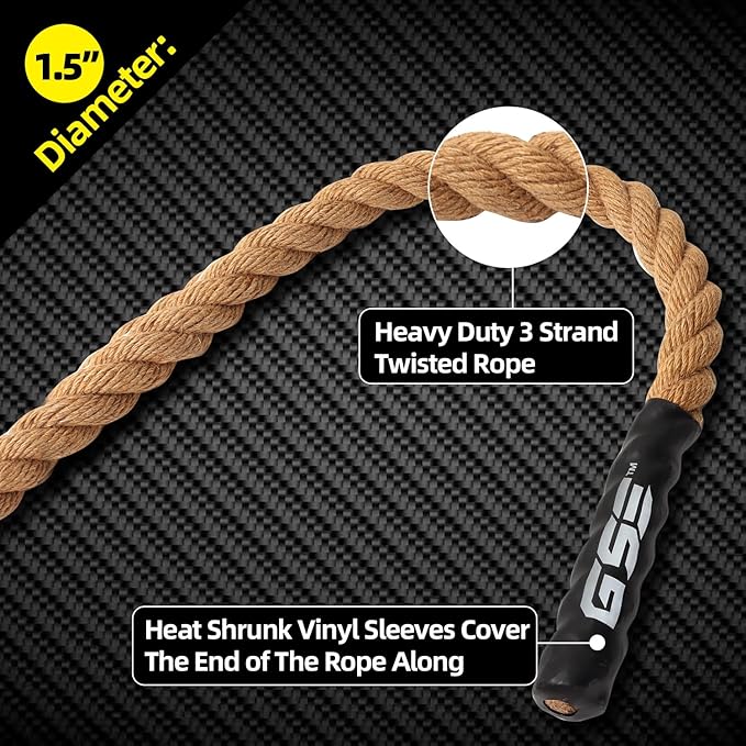 GSE Games & Sports Expert Gym Sisal Climbing Rope, Heavy Workout Rope for Indoor/Outdoor Workouts, Great for Climbing Exercises, Strength Training - 6,10,15,20,25,30,40,50 Feet Lengths Available