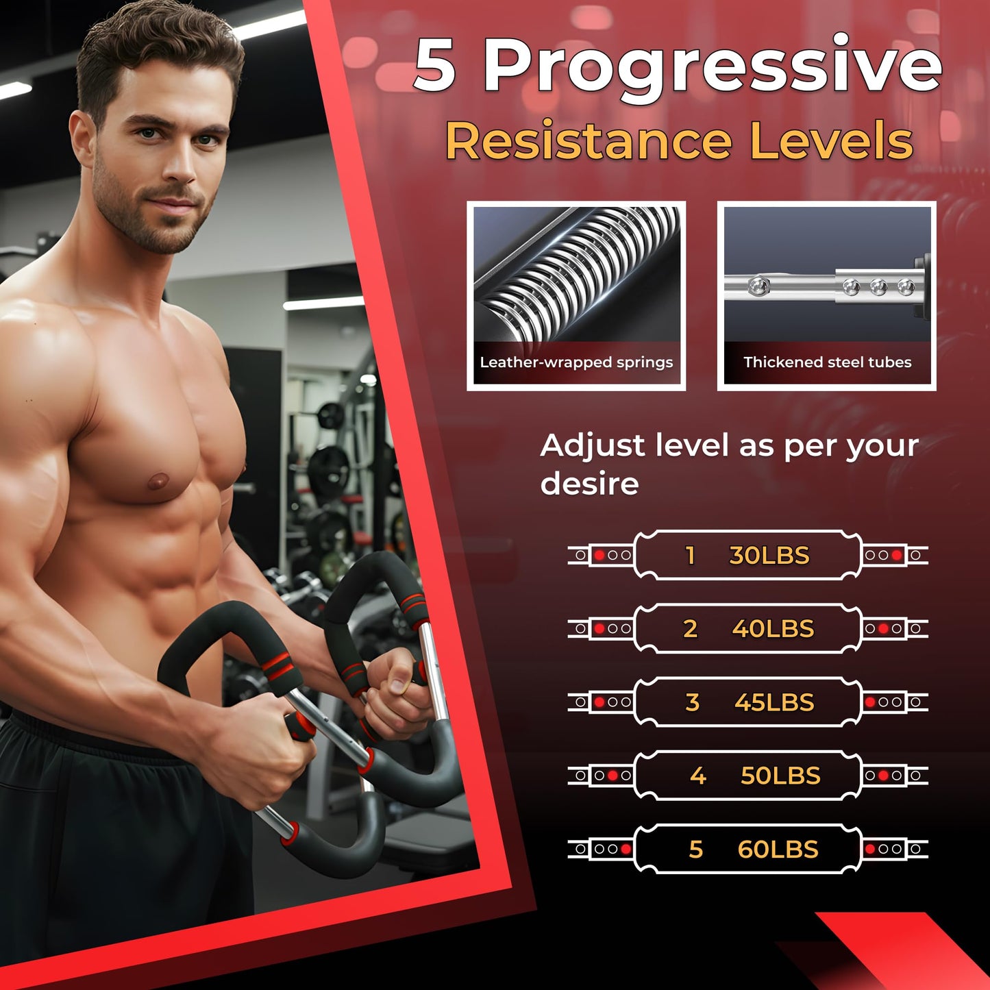 Zentrova Twister Arm Trainer, Adjustable Resistance 30–120 lbs, Chest & Arm Workout Equipment for Men & Women | Portable Spring Power Twister Bar | Upper Body Strength Trainer | Home Gym Fitness