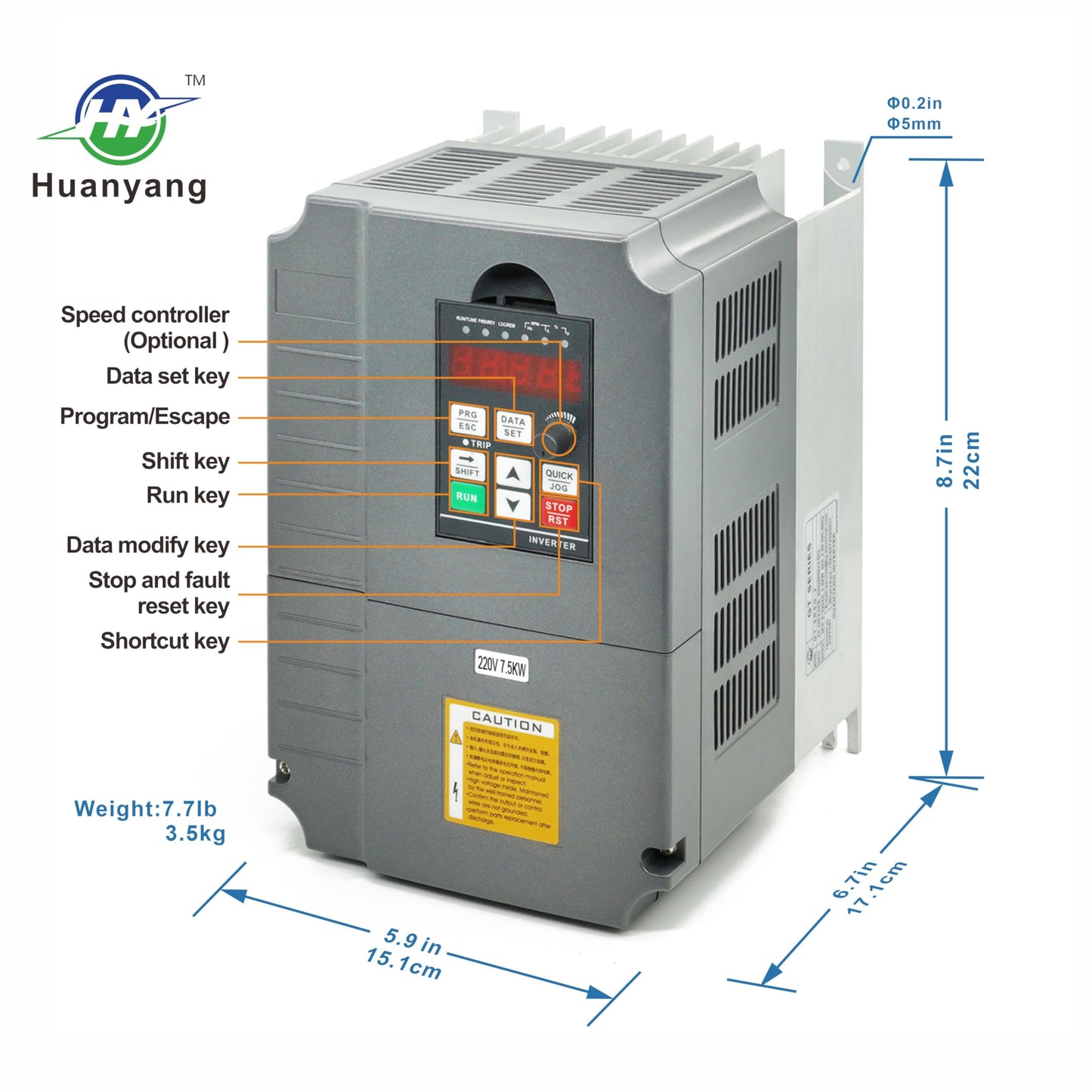 10HP 7.5KW VFD Single-Phase to 3-Phase Converter, Used on≤7.5HP(5.5kW) 34 Amps 200-230V 3-Phase Motor, Input/Output 200V-230V,Variable Frequency Drive