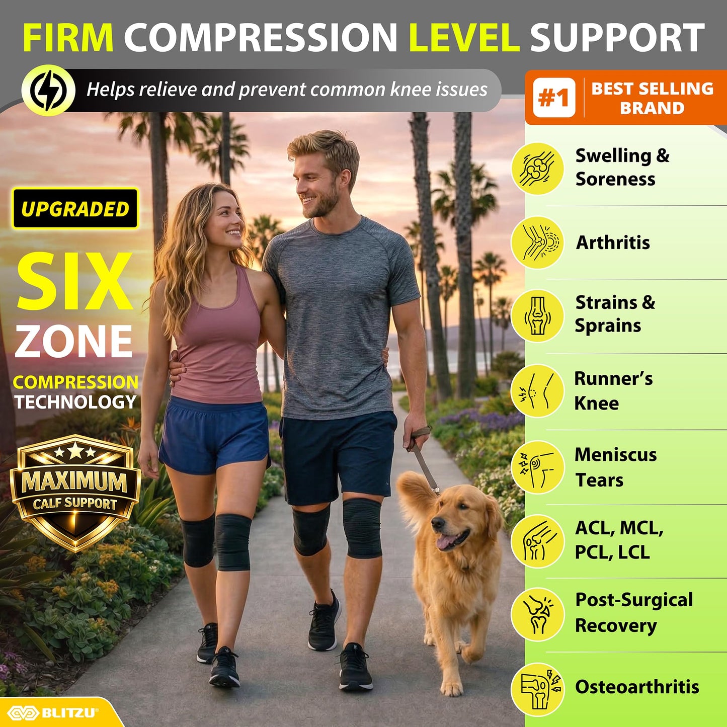 Knee Brace for Meniscus Tear 2 Pack, Knee Compression Sleeve for Men and Women, Knee Support for Arthritis, Swelling, Inflammation, ACL, Pain Relief, Running, Workout, Sports and Recovery Black L