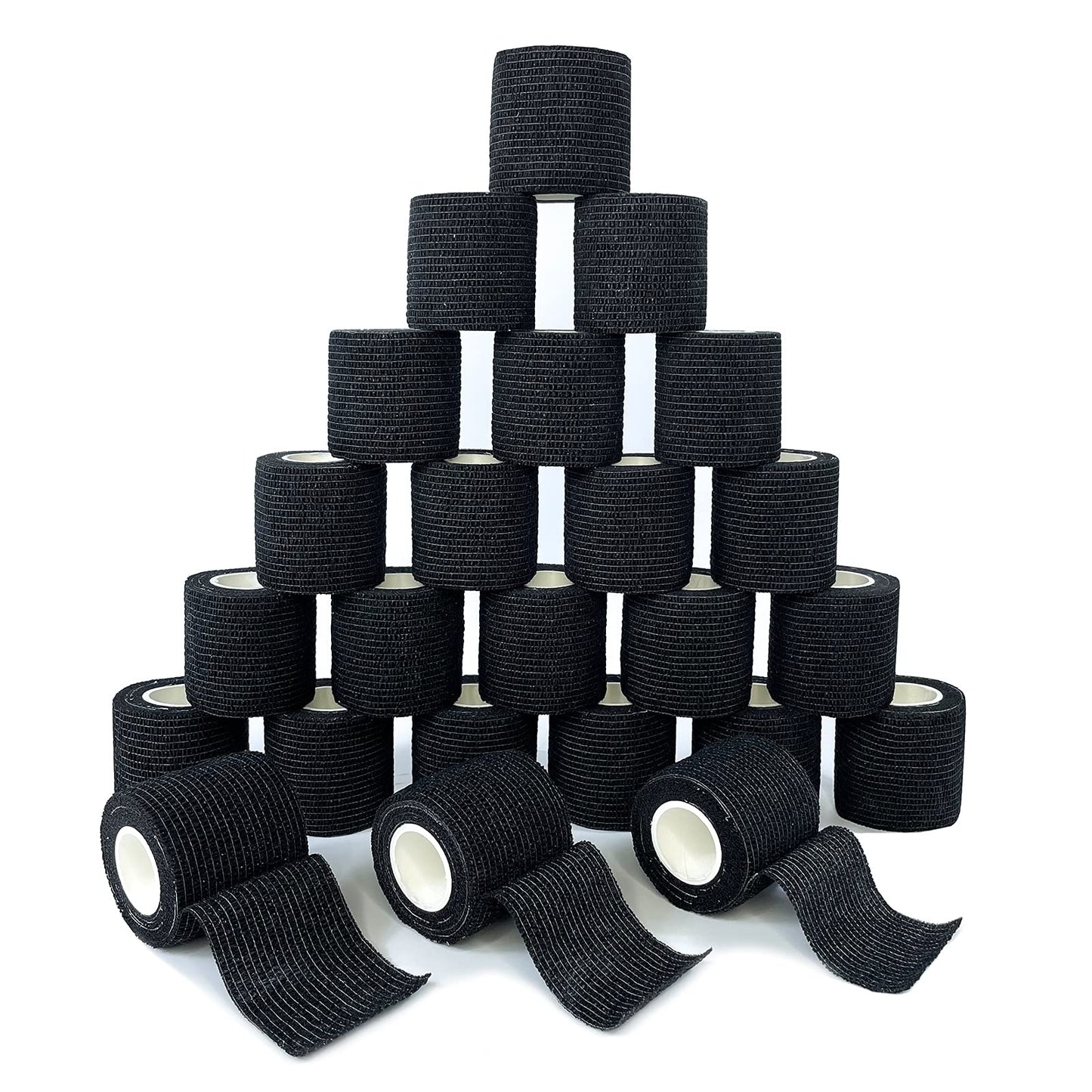 [24Pack 2" x5 Yards] Carbou-Self Adhesive Bandages Sports Wrap, Athletic Elastic Cohesive Bandage for Sports, Injuries, Treatments, and Recovery, First Aid Tape Vet Wrap for Cat, Dog Black