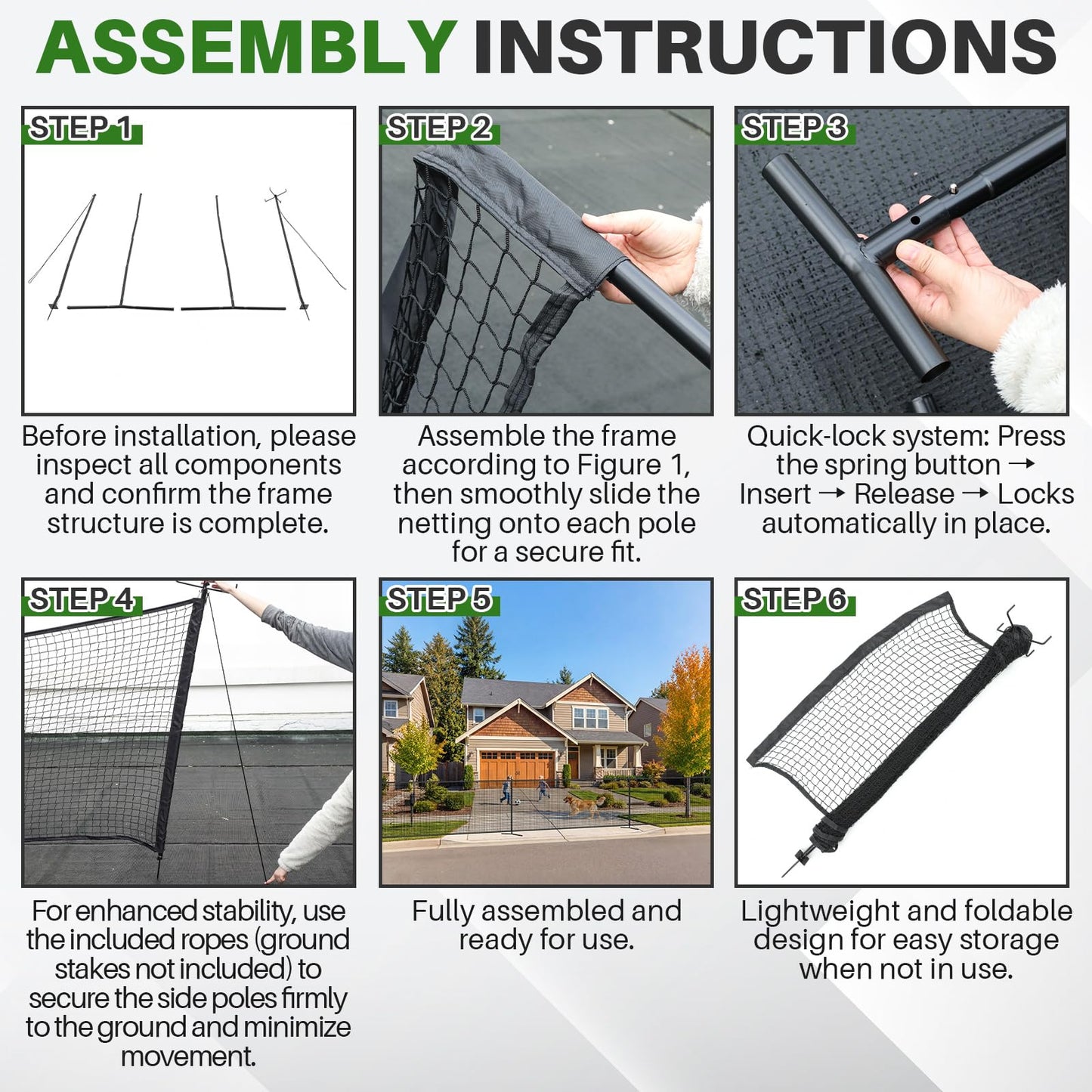 Yoojahow 40 x 5ft Driveway Guard Barricade Net, Heavy Duty Driveway Safety Net, Anti-Tear Remove Defense Netting with Spiral Ground Stakes and Support Poles, Visual Barrier for Playtime Safety (Black)