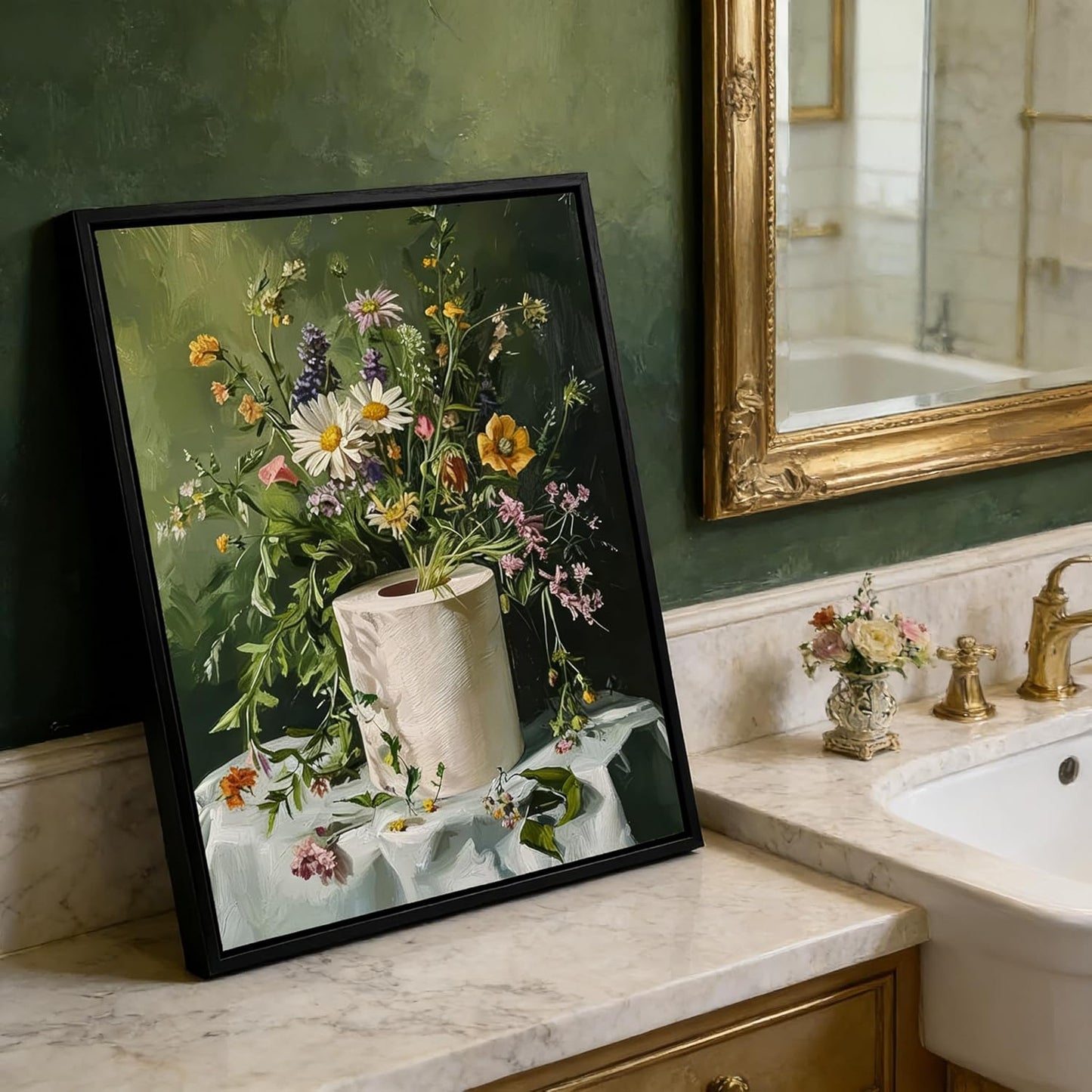 Skiennix Funny Floral Bathroom Wall Art - Moody Botanical Canvas Print | 8x10 Inch Decor
