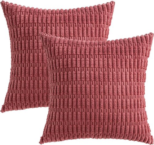 MIULEE Corduroy Throw Pillow Covers - Soft Boho Striped Design | 20x20 Inch Cranberry Red for Modern Home Decor