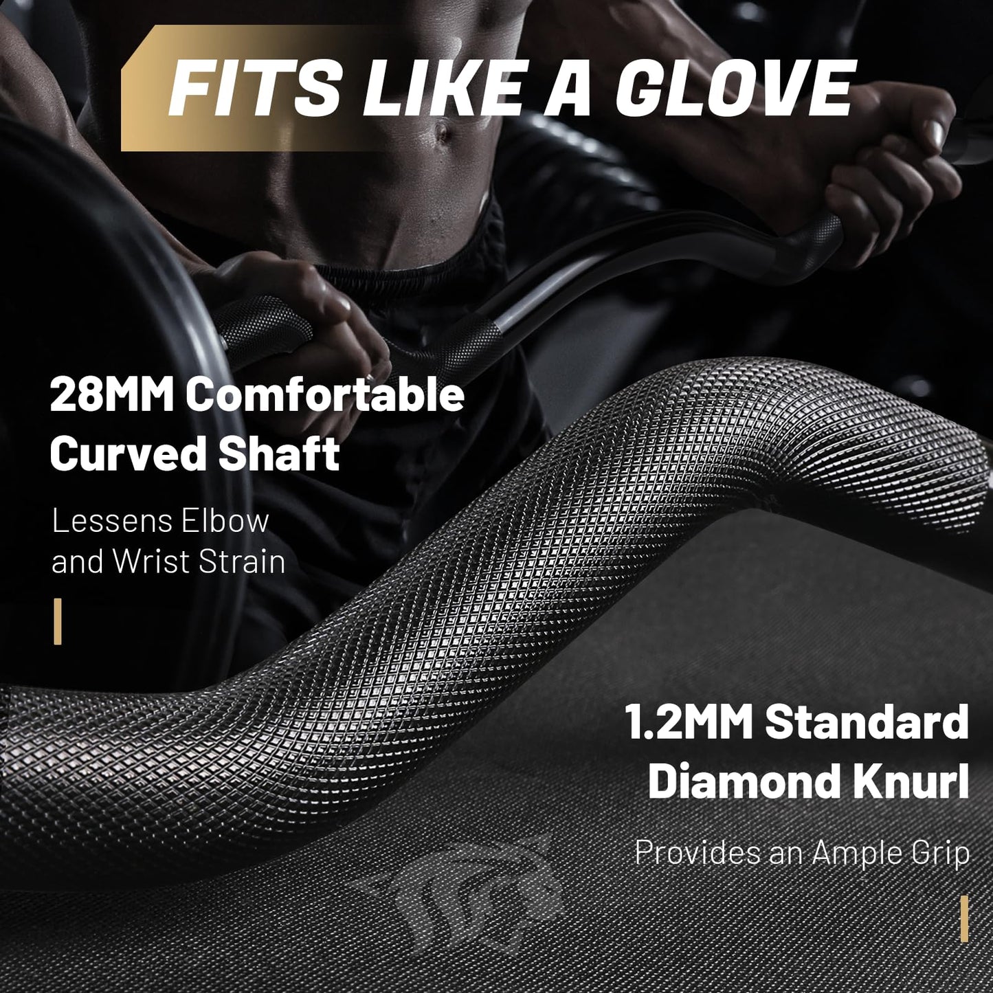 LIONSCOOL EZ Curl Bar (Golden Titanium Coated Sleeves & Black E-coated Shaft, 700LBS, 28MM)