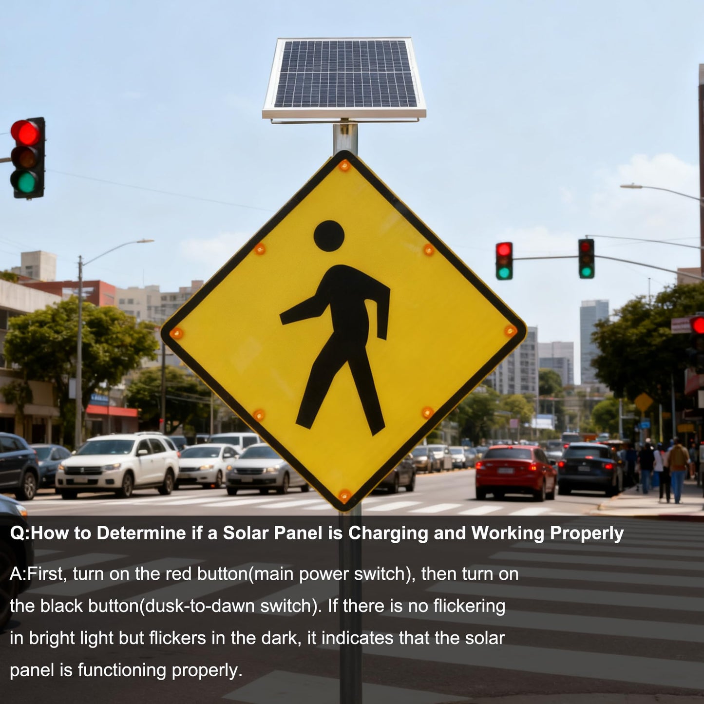 GAJTTR 24" Solar Powered LED Pedestrian Crossing Sign, High Visibility Flashing Crosswalk Sign with 8 Blinking LEDs, Engineer Grade Reflective Film, Heavy Duty Aluminum Metal Frame for Schools, Driveways & Communities (Yellow)