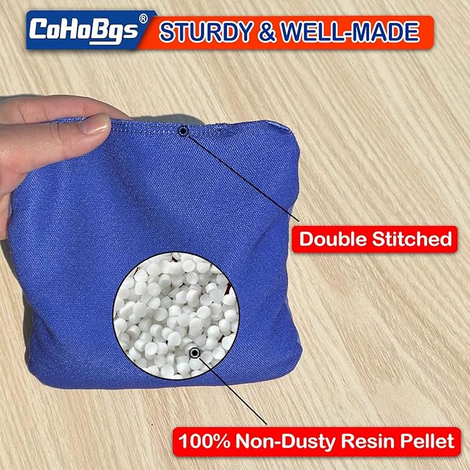 CoHoBgs Corn Hole Bags Set 8, Professional Cornhole Bags Dual-Sided Slick & Stick Resin Filled Suede and Duck Canvas Bean Bag for Cornhole Game Includes Carry Case