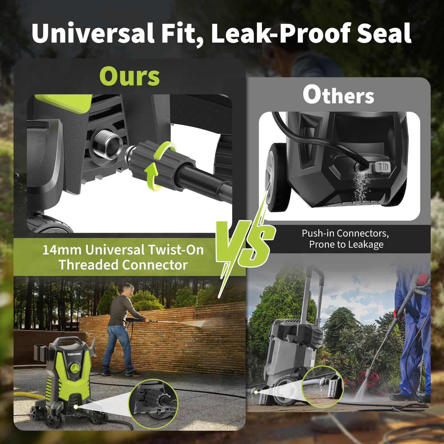 Yeryork Pressure Washer, 3500 PSI Power Washer with 4 Lockable Wheels, Steel Wand, 4 Quick Connect Nozzles, 500ml Foam Cannon, High Pressure Washer for Decks/Driveways/Cars Cleaning