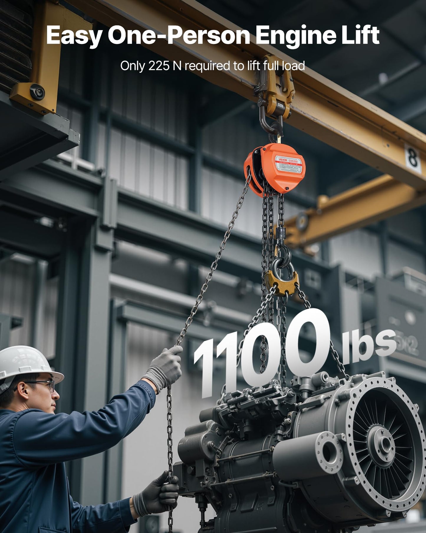 VEVOR Hand Chain Hoist, 1/2 Ton 1100 lbs Capacity, Manual Chain Block with Upgrade G80 Galvanized Chain, 10 ft Lifting Height, Heavy Duty Pulley Hoist for Garage Warehouse Automotive Machinery, Orange
