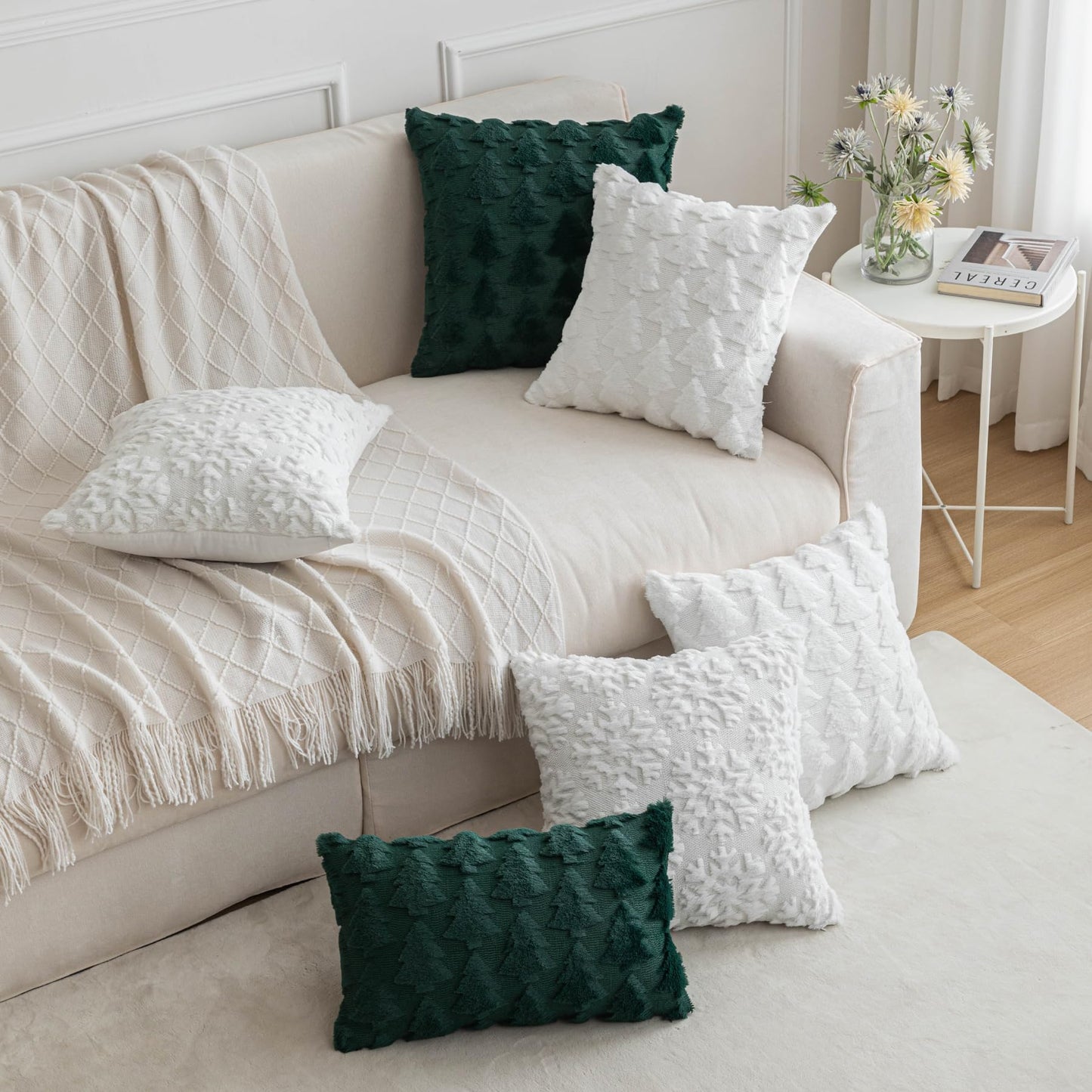 SHITURRE Christmas Tree Decorative Throw Pillow Covers Set of 2 Packs, Soft Fluffy Pillowcases for Home Décor, Boho Pillow Covers for Couch Bedroom(Green-Tree, 20"x20")