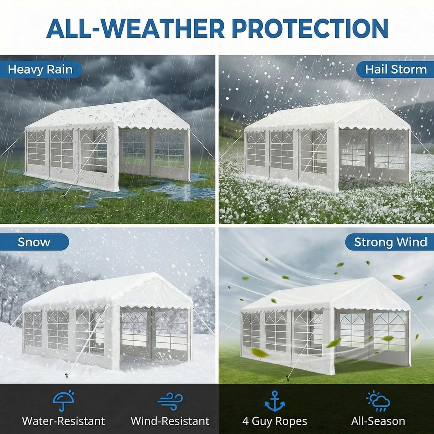 Heavy Duty Party Tent, 20x20FT, Folding Carport Canopy with Galvanized Steel Structure, Roll-Up Windows & Doors, Outdoor Portable Garage with Removable Sidewalls for Car, Boat, Truck, Motorcycle