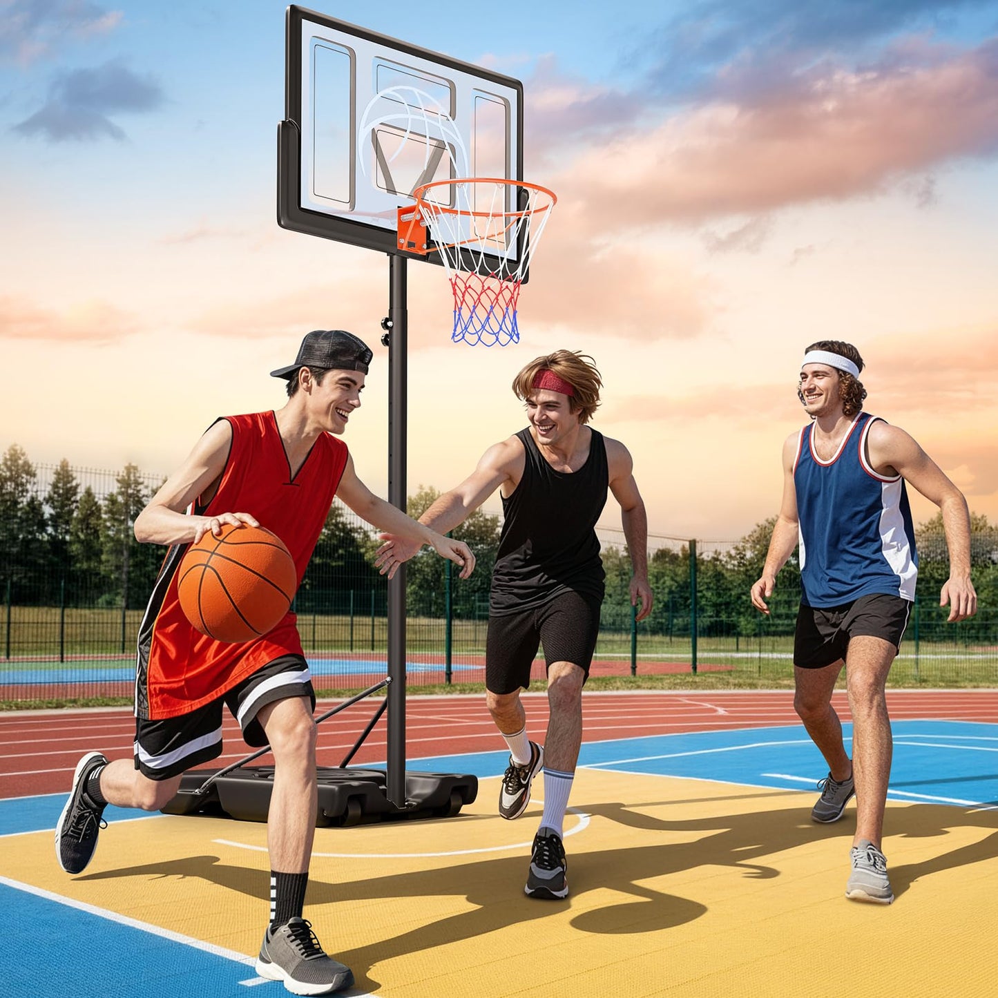 Yohood Basketball Hoop Outdoor 10ft Adjustable, Portable Basketball Hoop Goal System for Kids Youth and Adults in Backyard/Driveway/Indoor, 44 Inch Shatterproof Backboard and Larger Base