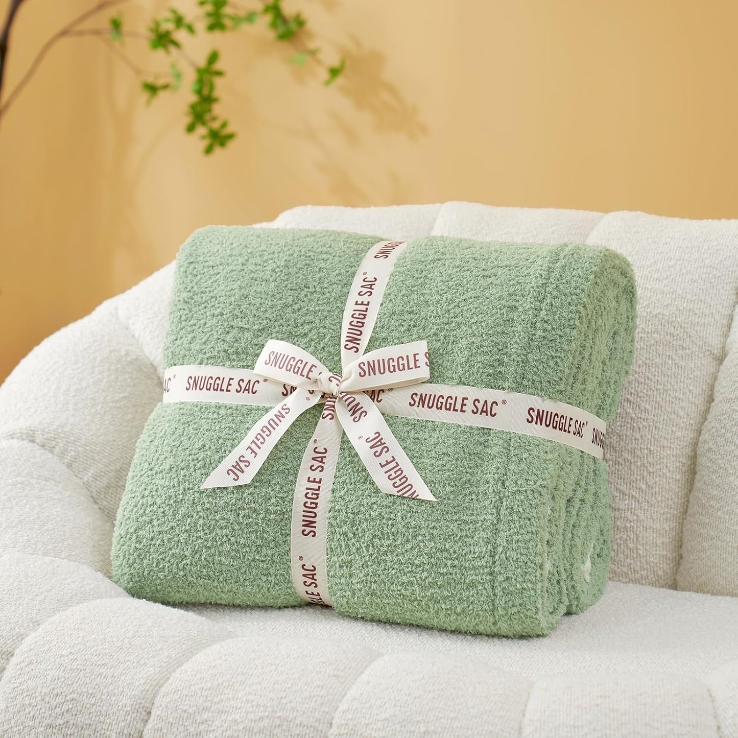 Snuggle Sac Ultra Soft Throw Blanket - Reversible Sage Green Microfiber 50x60 Inches | Cozy Gift for Women