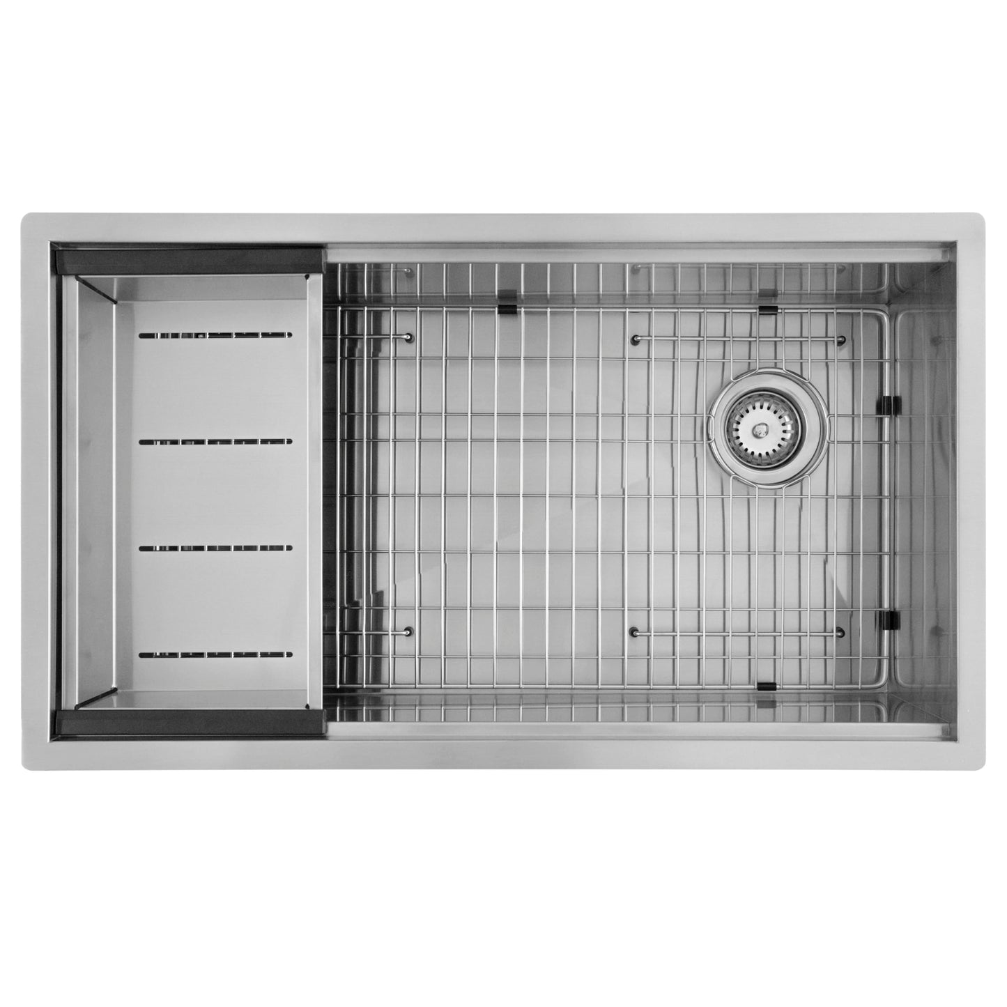 MSI Undermount Stainless Steel 33 in. x 19 in. Single Bowl Workstation Kitchen Sink with Cutting Board, Colander, Rolling Mat, Grid, and Strainer