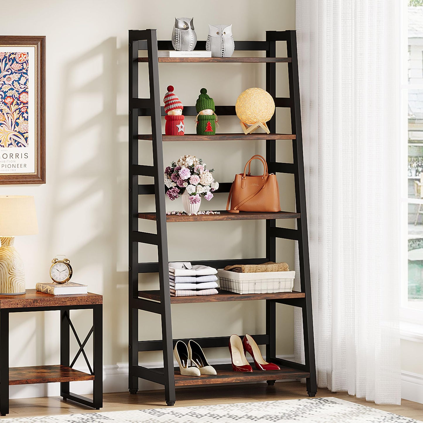 Tribesigns 5-Tier Bookshelf Industrial Bookcase, 5 Shelf Ladder Shelf Book Storage Shelf Organizer for Living Room, Home Office