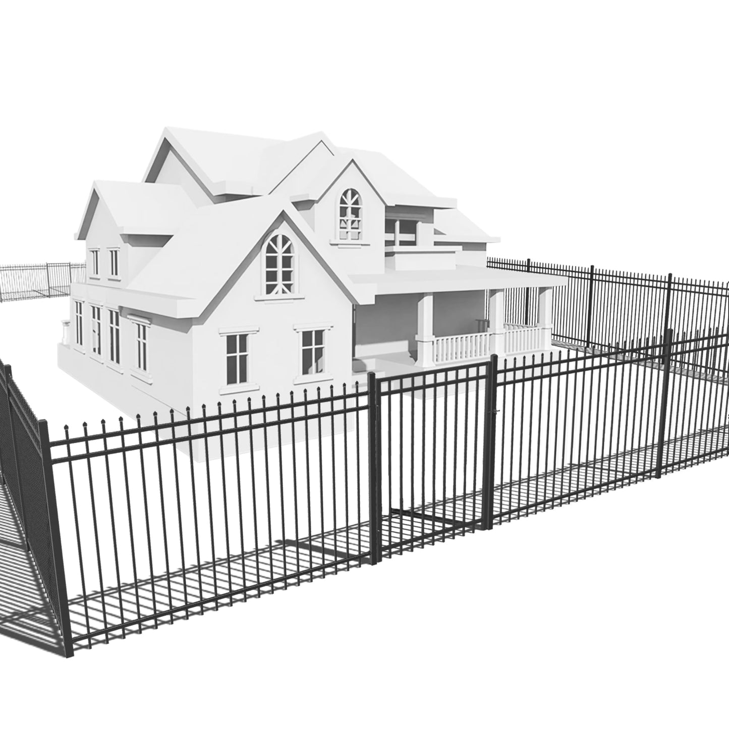 Fencer Wire 76FT Heavy Duty Pinnacle Fence Barrier Kit, Anti-Rust Metal Steel Fence with 5FT Height X 6FT Width Panels, with Flat Top Gate, Posts, Connectors, Outdoor Fencing for Yard