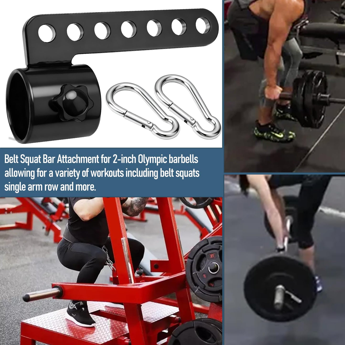 Belt Squat Bar Machine Attachment for 2 inch Olympic Barbell Bar, Black, 500 lbs Withstands, Attachments for Home Gym Workout