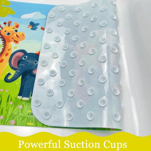 BEEHOMEE Bath Mats for Tub Kids,Baby Toddler - Large Cartoon Non-Slip Bathroom Bathtub Anti-Slip Shower Mats for Floor 35x15,Machine Washable XL Size Bathroom Mats (Jungle Friends)