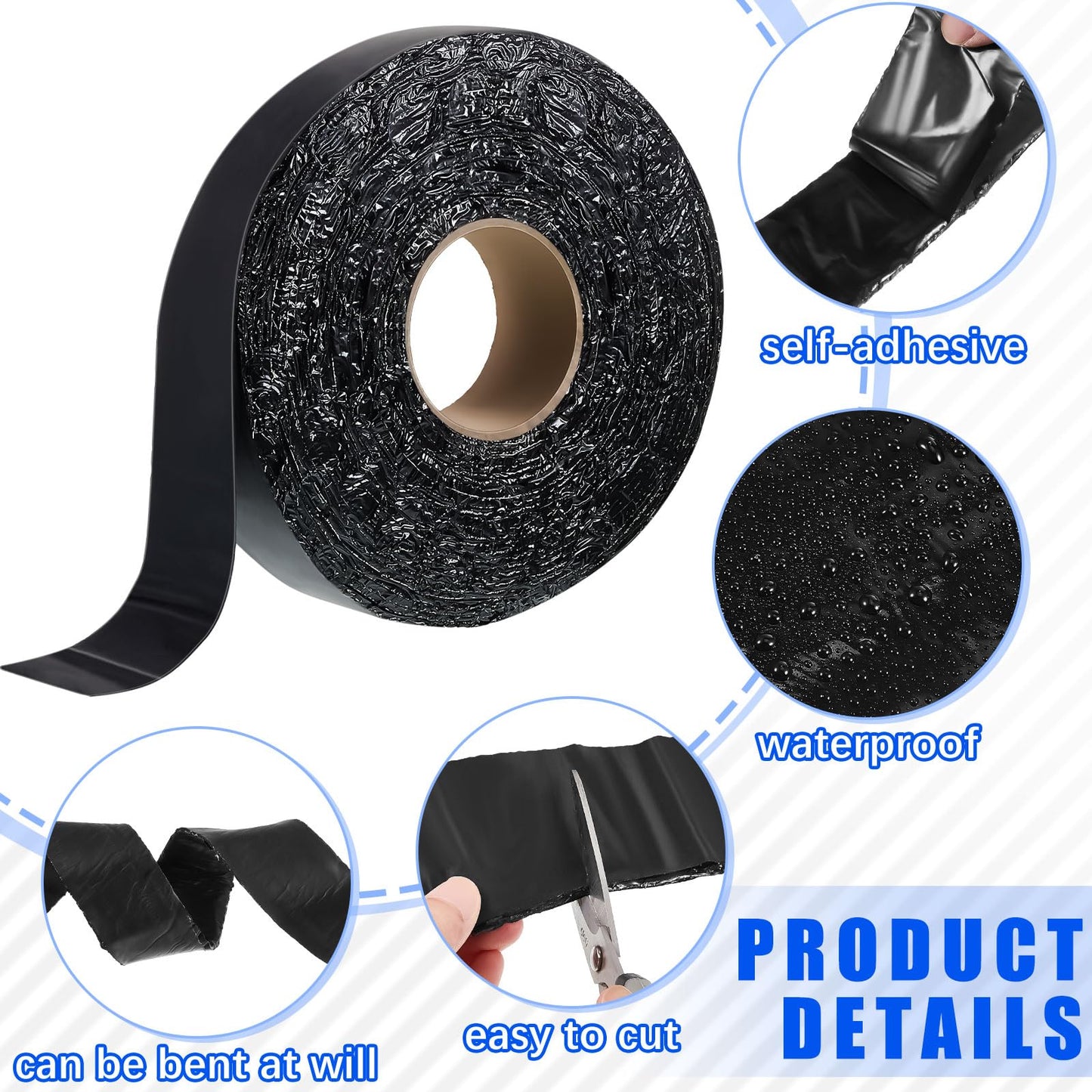 Fabbay 6 Rolls 1.18 Inch Asphalt Crack Filler Driveway Asphalt Tape for Repair Joint and Crack Sealer for Tarmac Parking Lot Roof Cement Road, 50 Feet Each Roll