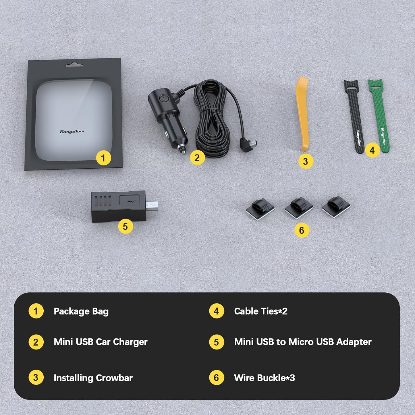Range Tour 4m/13.12ft 12V/24V DC5V 3A Dash Camera Car Charger, Mini USB and Micro USB Interfaces, L-Type Driving