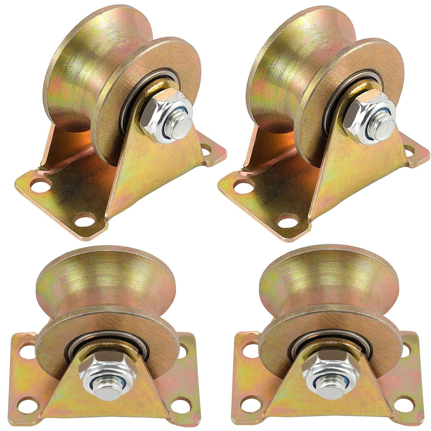 Lyplus 4 Pack Heavy Duty 2" U-Groove Pulley Wheel, 660 LBS Load Capacity, Double Ball Bearings, Smooth Rolling Steel Cable Pulley for Sliding Gates, Garage Doors, Wire Rope & Industrial Track Systems