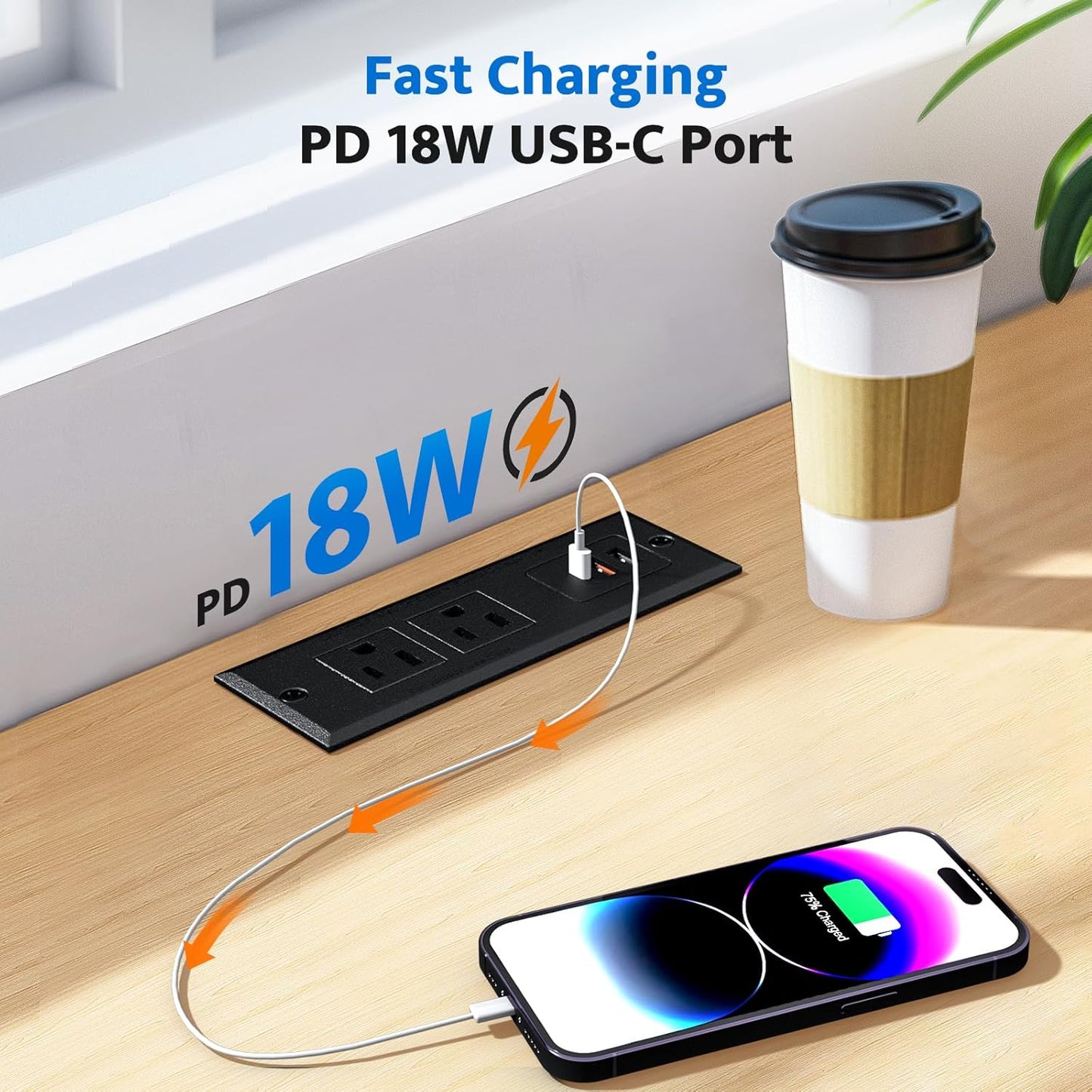 DOACE Table,2 Outlets,3 Ports,6ft Recessed Power Strip with USB C Fast Charging Conference Recessed Outlet,Space-Saver