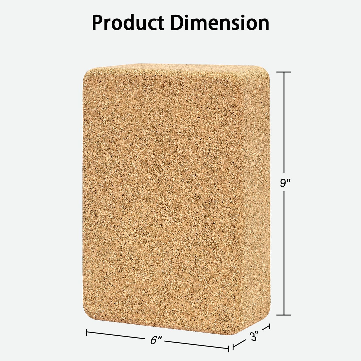 Hatha Yoga Cork Yoga Block, Natural Cork from Portuguese, Premium Brick 9"x6"x3", Eco-Friendly Yoga Accessories for Yoga, Pilates & Stretching