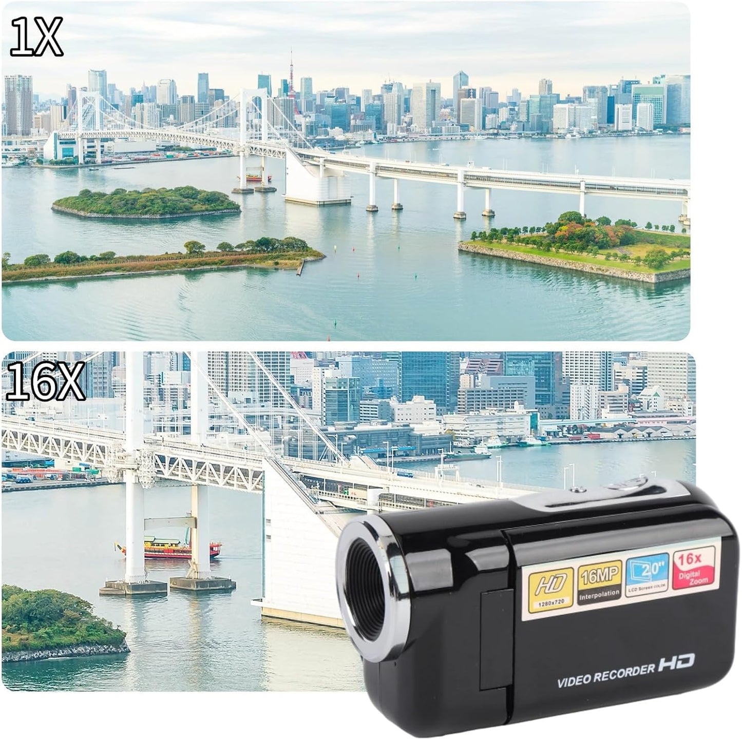 Cuifati 1080P 16MP 2 Inch 16x Digital Video Camera, Vlogging Camera with Color Screen, Zoom Anti Shake Compact Digital