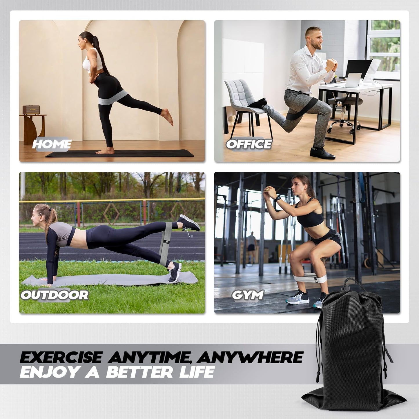 Resistance Bands for Working Out with Guide, 4 Workout Bands for Women & Men, Fabric Exercise Bands for Legs, Hip, Glute, Butt, Booty Bands Set for Yoga, Pilates, Strength (Gradient Gray)