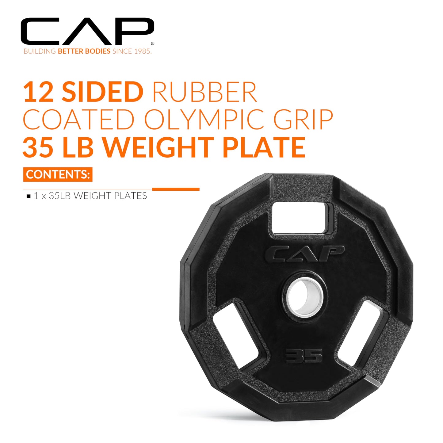 CAP Barbell 35 Lb 12-Sided Rubber Coated Olympic Weightlifting Grip Plate – Single