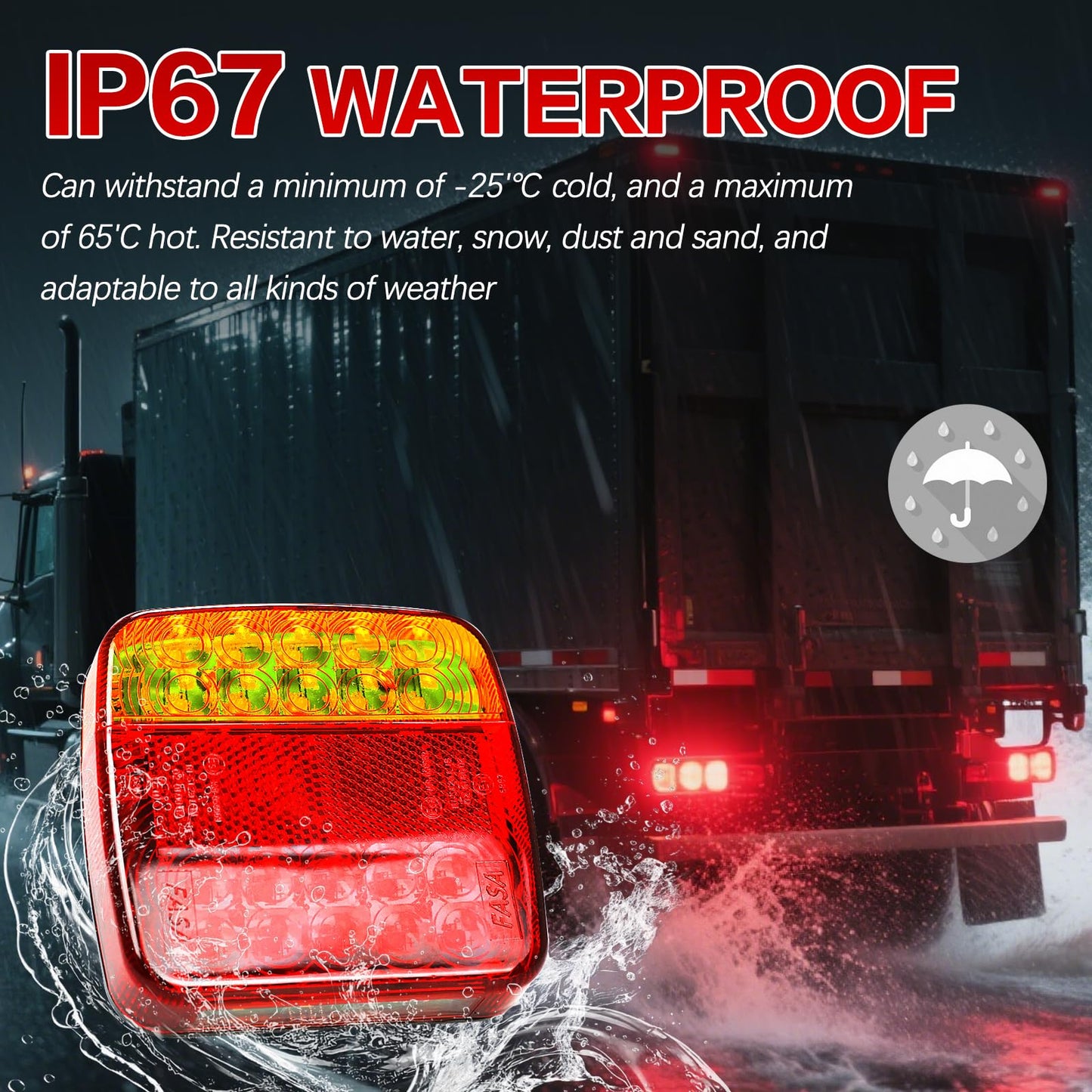 Generic Magnetic Wireless Trailer Tail Lights Kit, IP67 Waterproof, 4.21x4.21in, Red/Amber, Model Leyi07541
