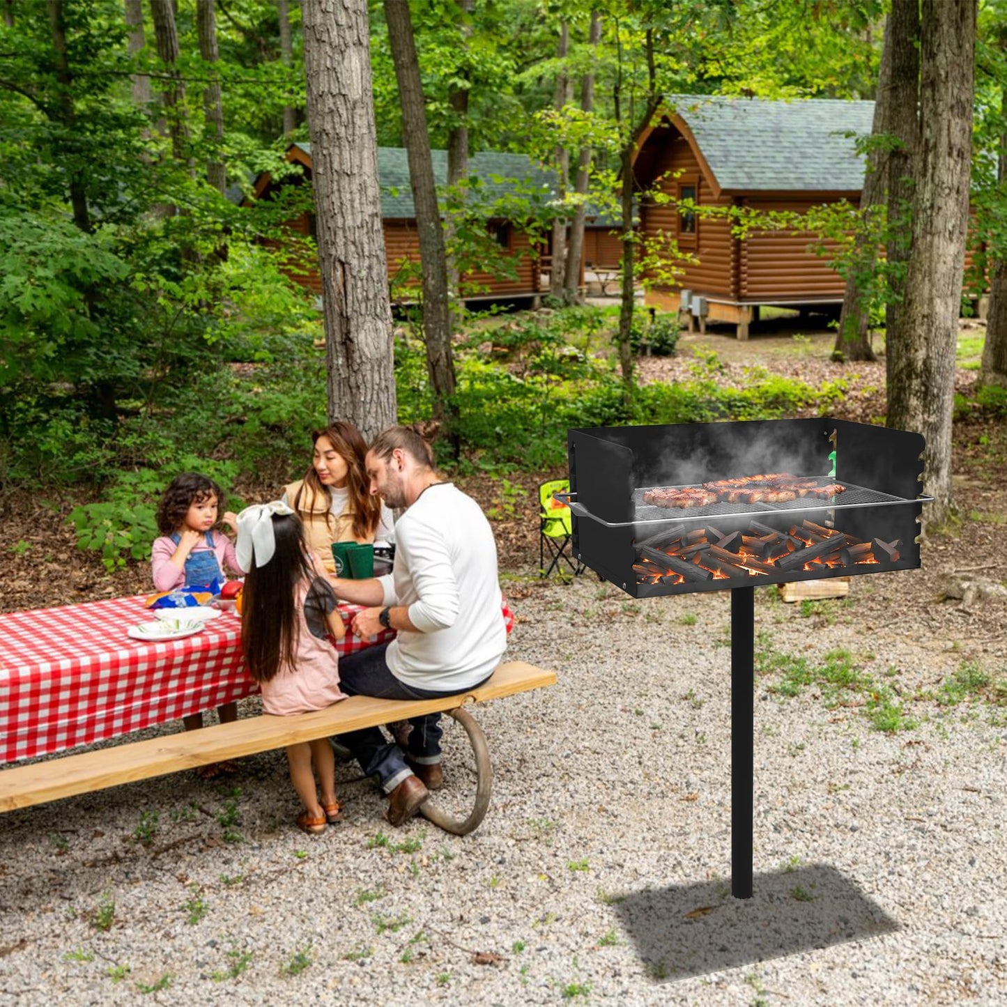 Toriexon Park Grills, 384 Sq. In, Park Style Charcoal Grill, Heavy Duty In Ground Park Grill with Stainless Steel Cooking Grate and Cover for Commercial and Outdoor Cooking 25.5'' L x 17'' W x 11'' H