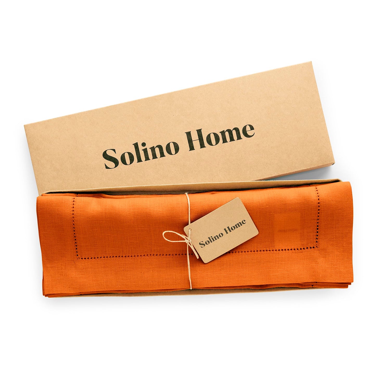 Solino Home Linen Cloth Placemats Set of 6-100% Pure Linen Hemstitch Pumpkin Placemats 14 x 19 Inch - Sonoma Hemstitch Table Place Mats