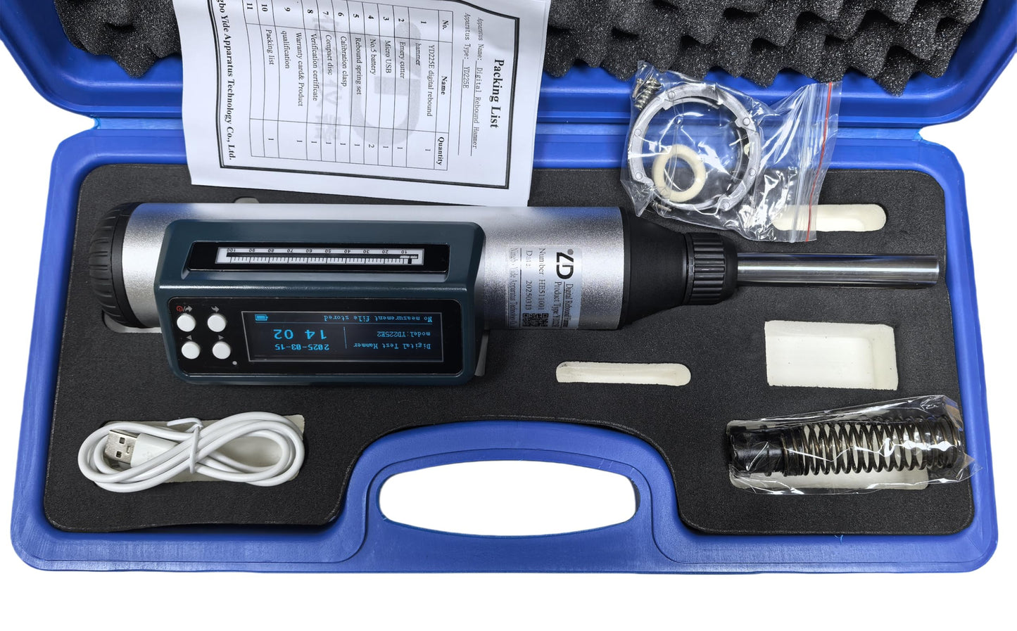 Digital Schmidt Concrete Test Hammer with OLED Display - ASTM C805 Compliant Rebound Hammer for Nondestructive Testing | 6MB Storage, HID USB, Multi-unit conversion: Mpa, kg/cm2, psi.