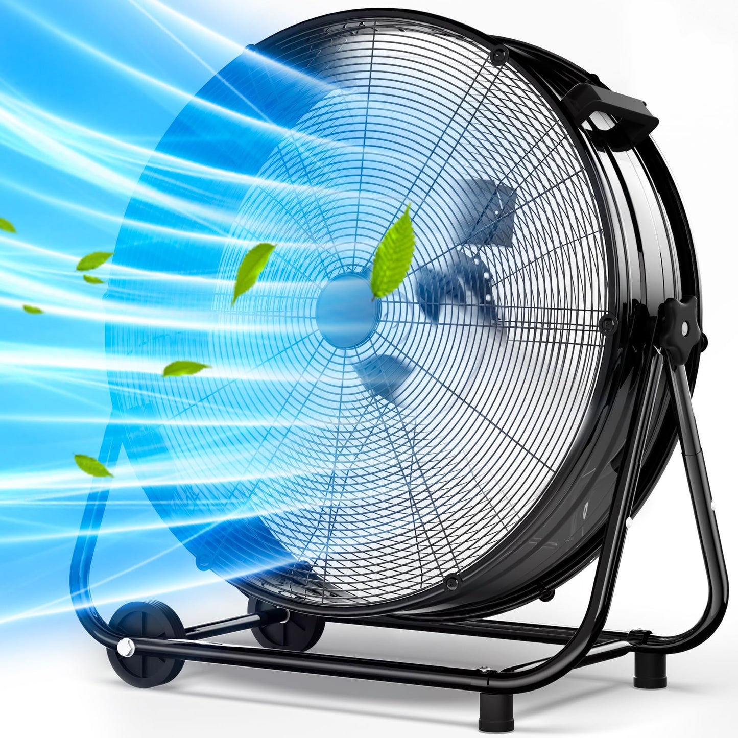 Uthfy 24 Inch High Velocity Floor Fan, 8800CFM Heavy Duty Industrial Drum Fan with 3 Speeds, 360° Tilt Metal Garage Fan with Wheels for Warehouse, Commercial, Workshop, Factory and Gym, Black